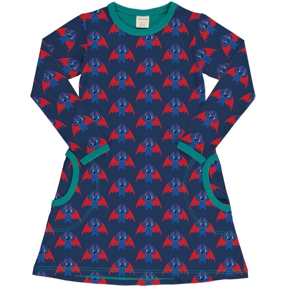 Maxomorra Halloween Bat Them Long Sleeve Dress Sz 110/116cm